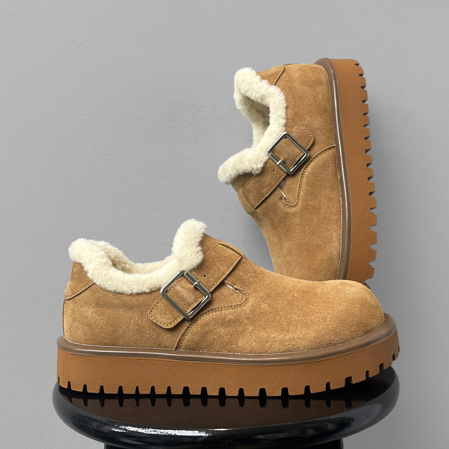 全包勃肯鞋男女加绒雪地靴情侣款冬季加厚保暖棉鞋厚底大头乐福鞋