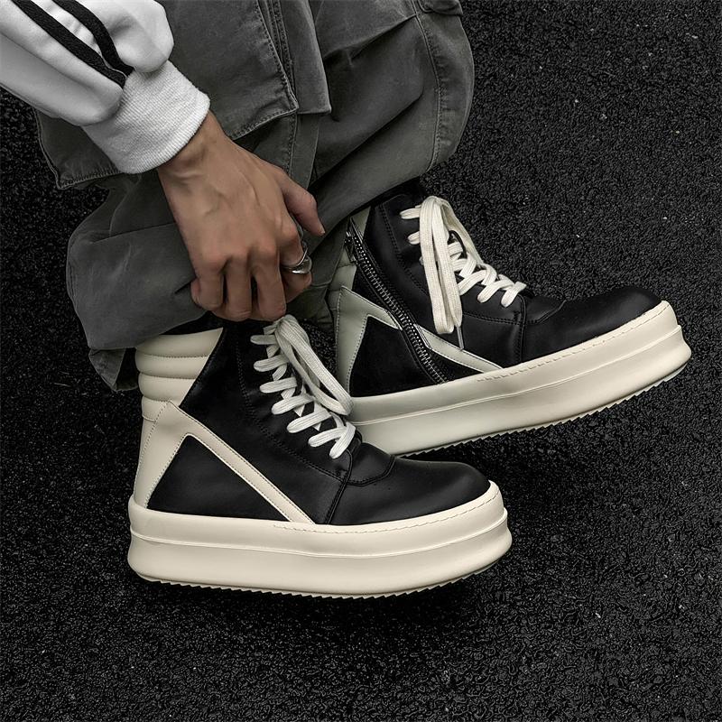 美式到三角双层厚底高帮板鞋男女夏季小众高街松糕奶香底机车鞋子