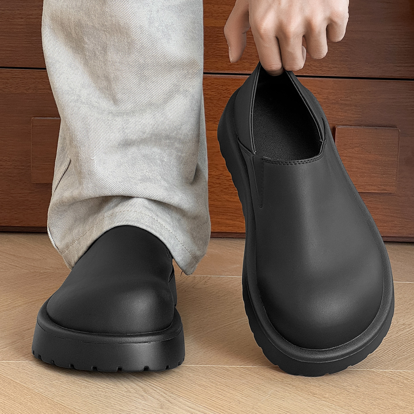 厚底大头乐福鞋男鞋休闲皮鞋冬季全包小土豆勃肯鞋加绒雪地靴棉鞋