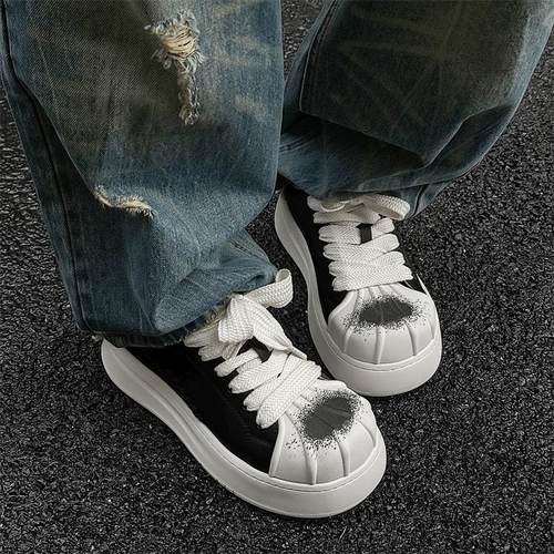 明星同款喷绘贝壳头鞋子男女厚底板鞋2025新款小众百搭增高大头鞋