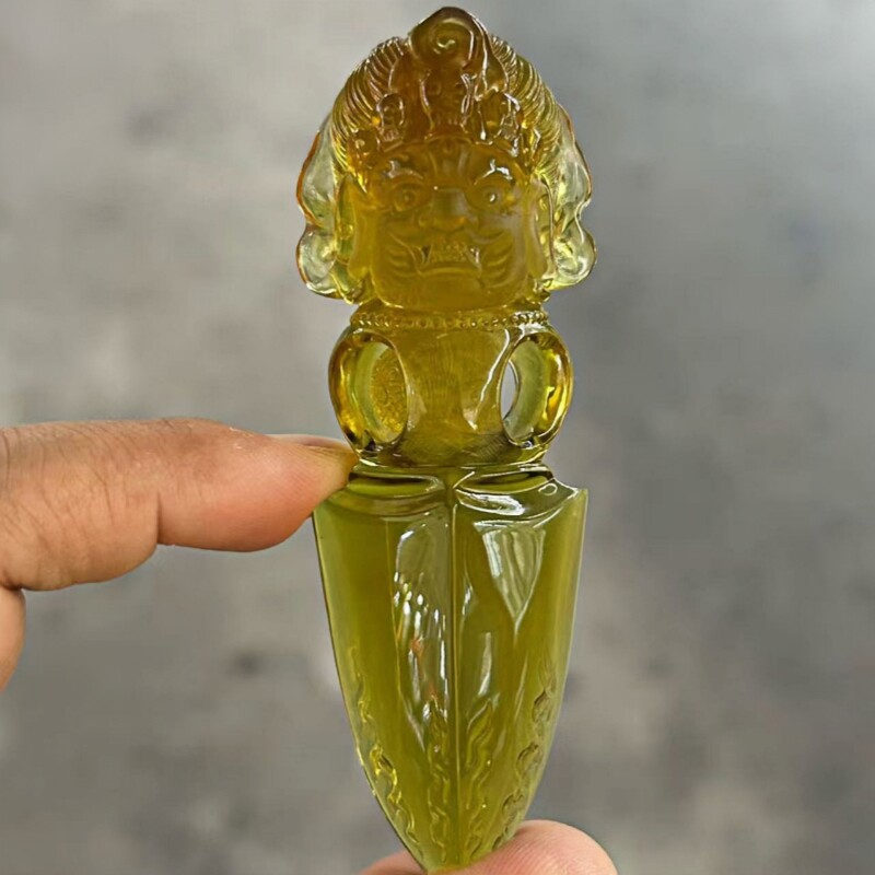正品天然缅甸琥珀净水玻璃底绿茶 降魔杵 吊坠文玩手工艺珠宝饰品