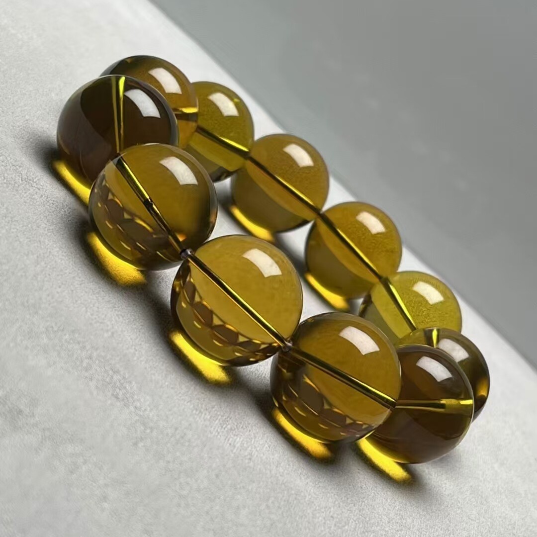正品缅甸天然琥珀色标极玻璃底绿茶21mm手串男款文玩收藏珠宝饰品