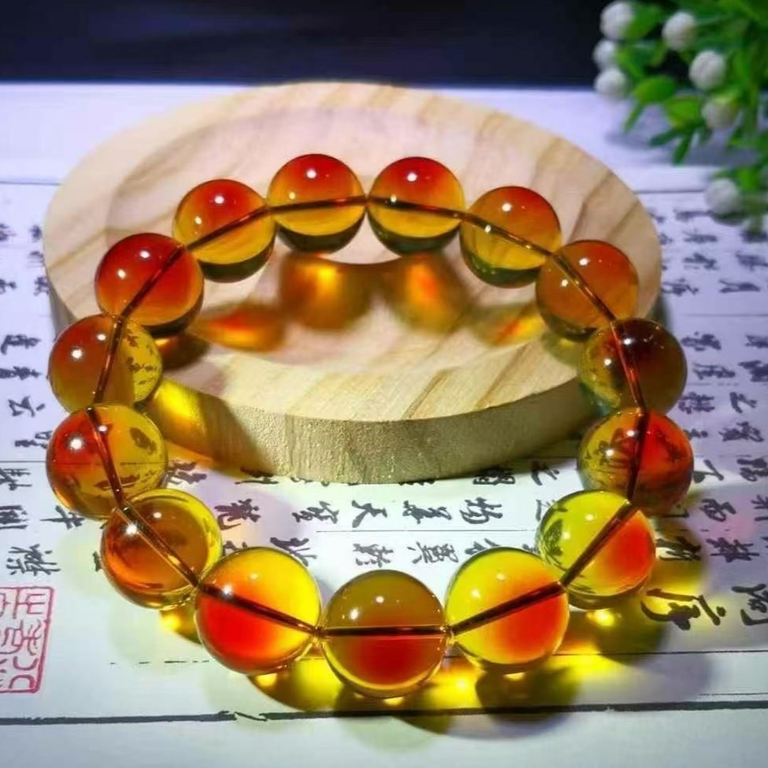 正品天然缅甸琥珀高品质蓝血鹤顶红15mm手串文玩收藏工艺珠宝饰品
