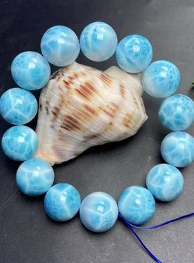 正品天然拉利玛高品质海纹石16mm圆珠手串文玩收藏工艺珠宝饰品