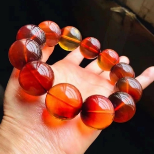 收藏珠宝饰品 大手链时尚 正品 天然缅甸琥珀玻璃种血珀21mm手串男款