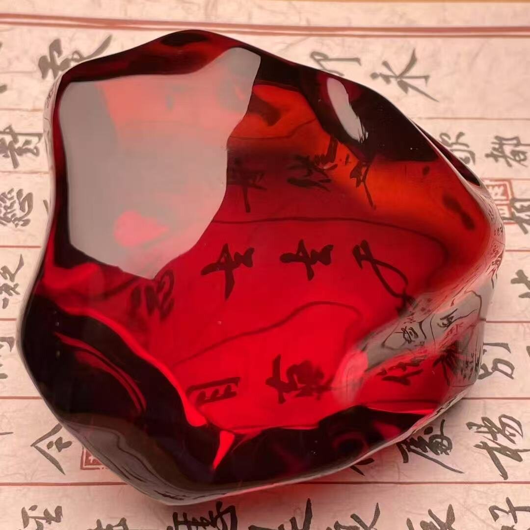 正品天然缅甸琥珀高品质酒红色干放随形血珀文玩收藏工艺珠宝饰品