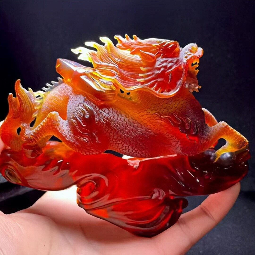 正品天然缅甸琥珀精品原矿血珀 麒麟 圆雕摆件文玩手工艺收藏礼品