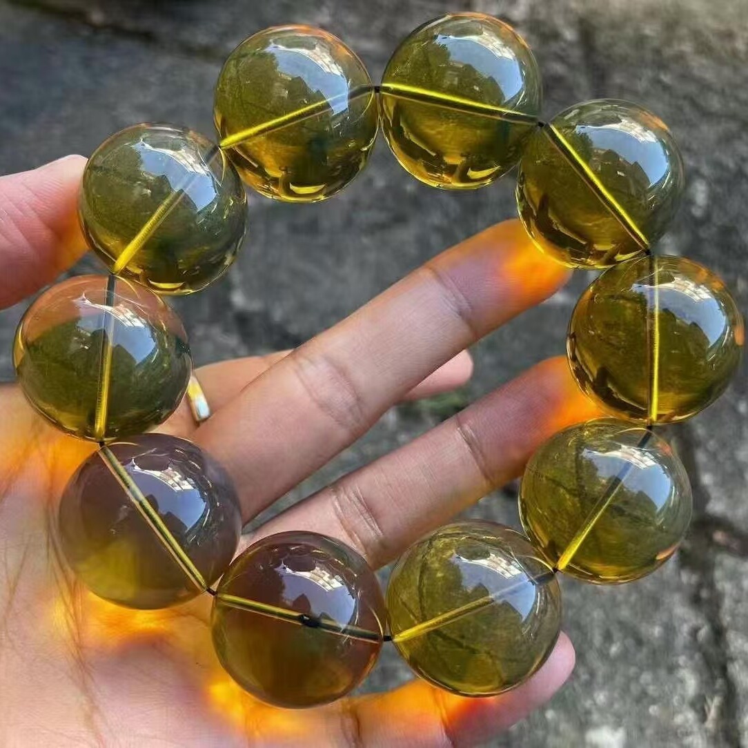 正品天然缅甸琥珀精品玻璃底金兰茶色大25mm手串男款收藏珠宝饰品