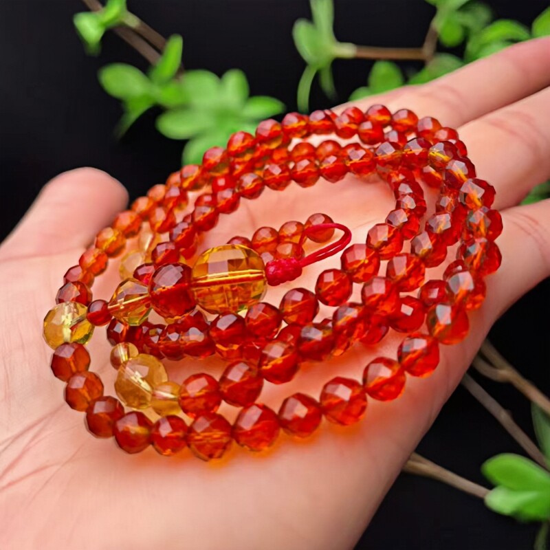 正品天然缅甸琥珀玻璃底血珀4mm108颗念珠女款手链文玩珠宝饰品