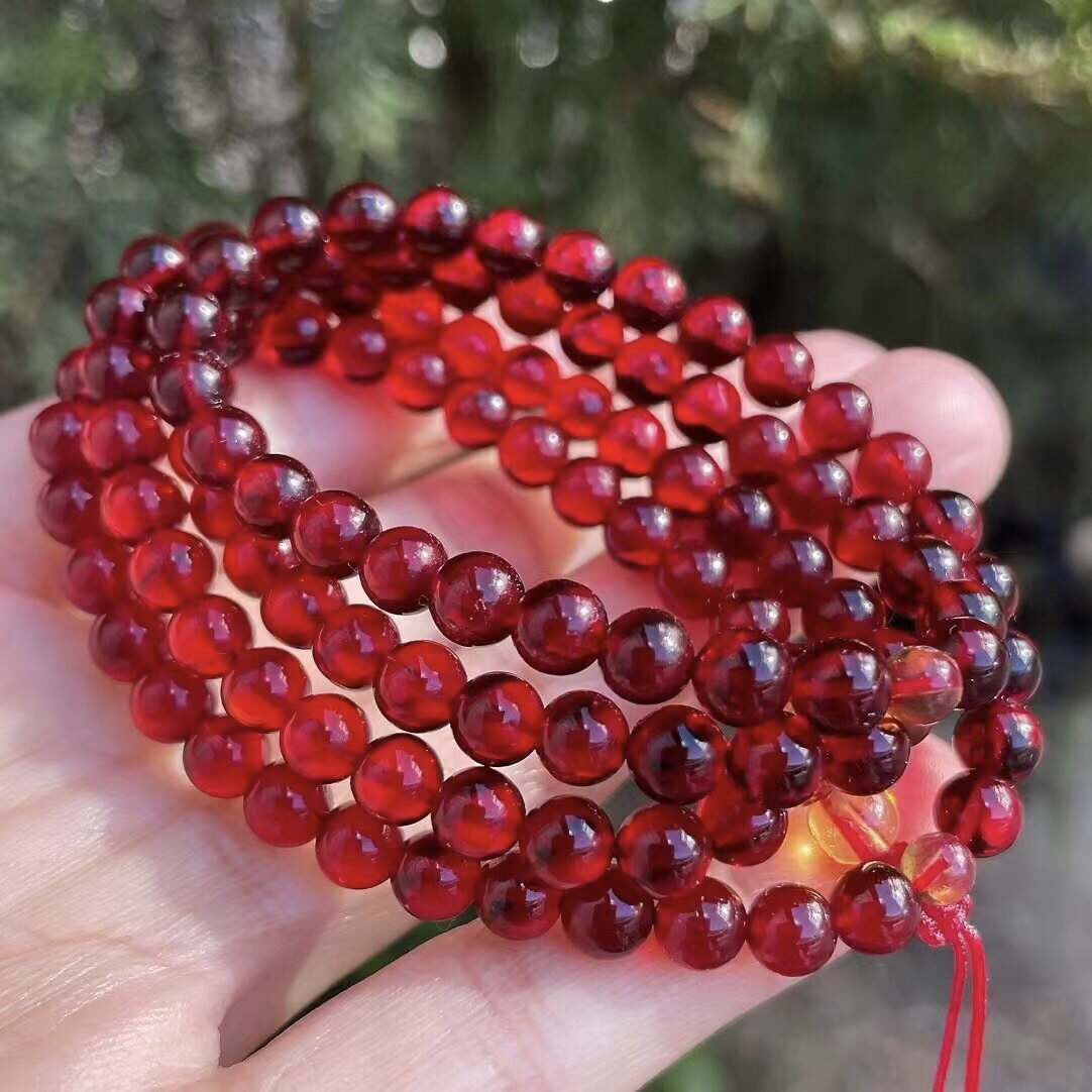 新款天然缅甸琥珀优质血珀 5.7*108 圆珠手链项链男女款收藏礼品