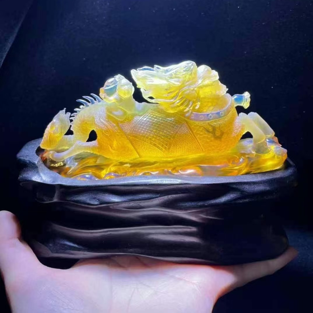 正品天然缅甸琥珀精美顶货金棕 麒麟 圆雕摆件文玩手工艺收藏礼品