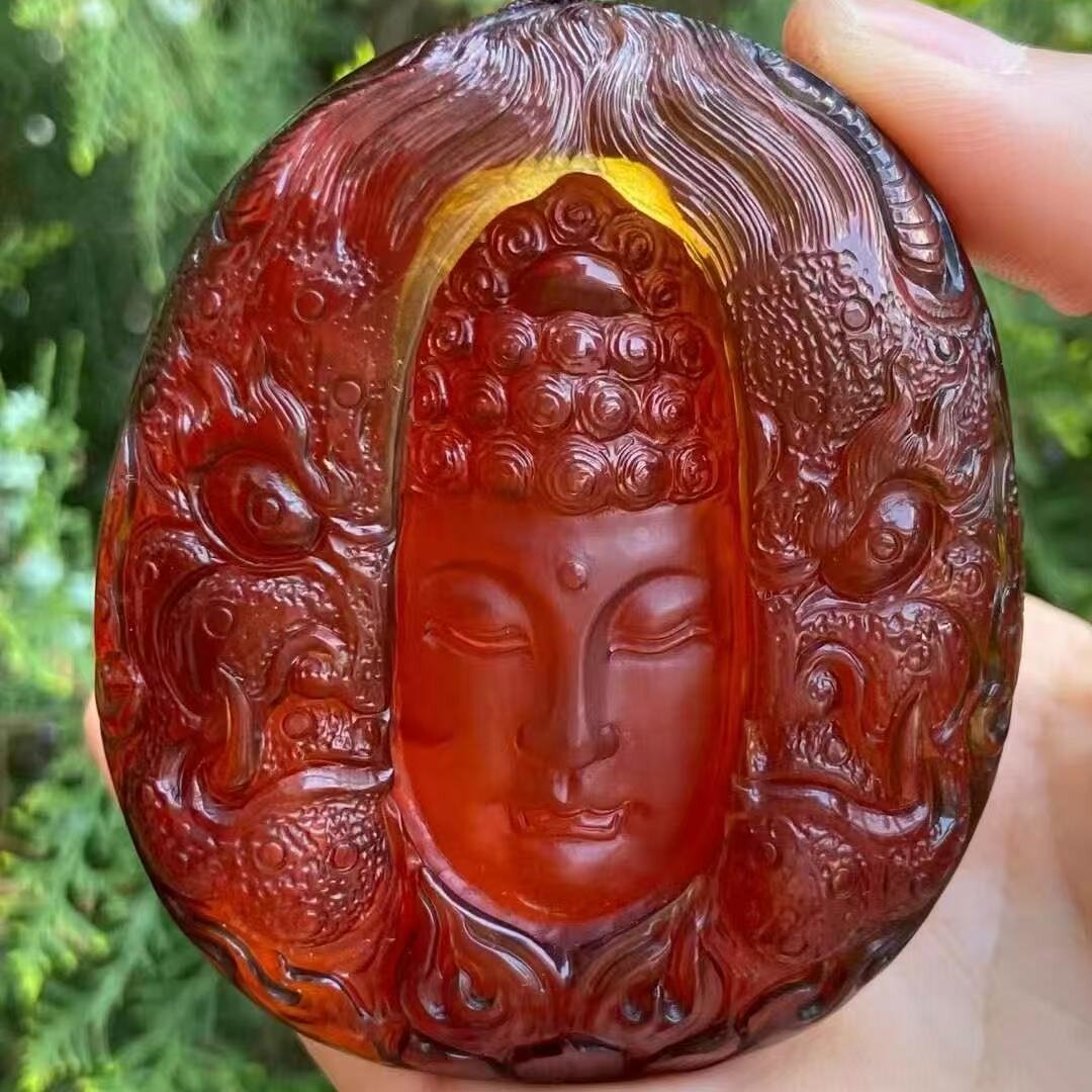 正品天然缅甸琥珀精品血珀蓝血膜 破魔成佛 吊坠挂件文玩珠宝饰品