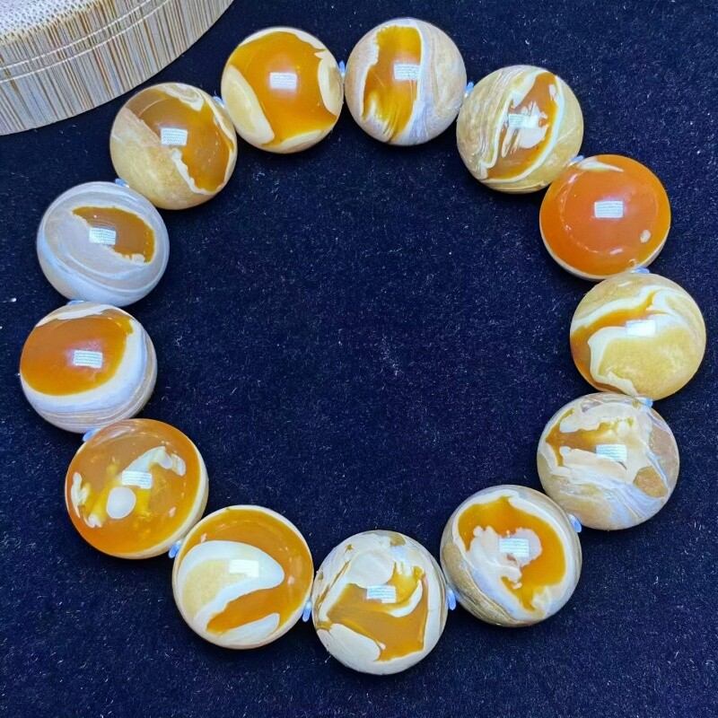 正品天然缅甸琥珀根蜜蛋黄溶洞18mm圆珠男款手串文玩收藏珠宝饰品