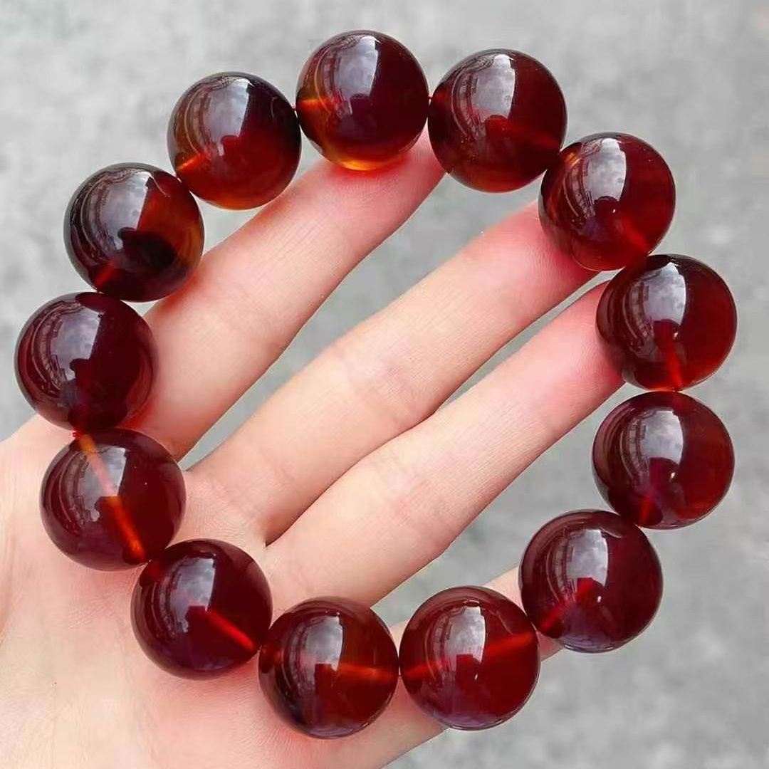 正品天然缅甸琥珀精品棕红18mm手串男款手链文玩收藏工艺珠宝饰品