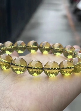 缅甸琥珀精美钻石切割面手串净水玻璃底柳青珀11.5cm女人款收藏品