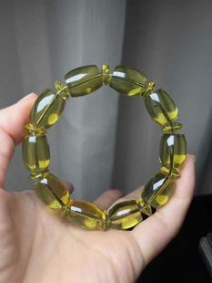 正品 手链收藏珠宝饰品 天然缅甸琥珀高品质玻璃底柳青桶珠手串男款