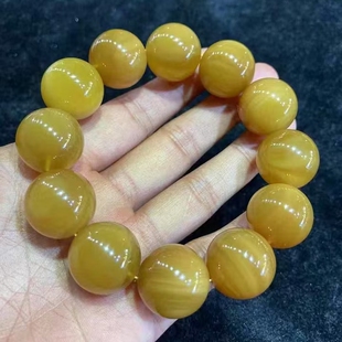 正品 天然缅甸琥珀孤品稀有老矿料鸡油黄蜜蜡20mm手串收藏珠宝饰品