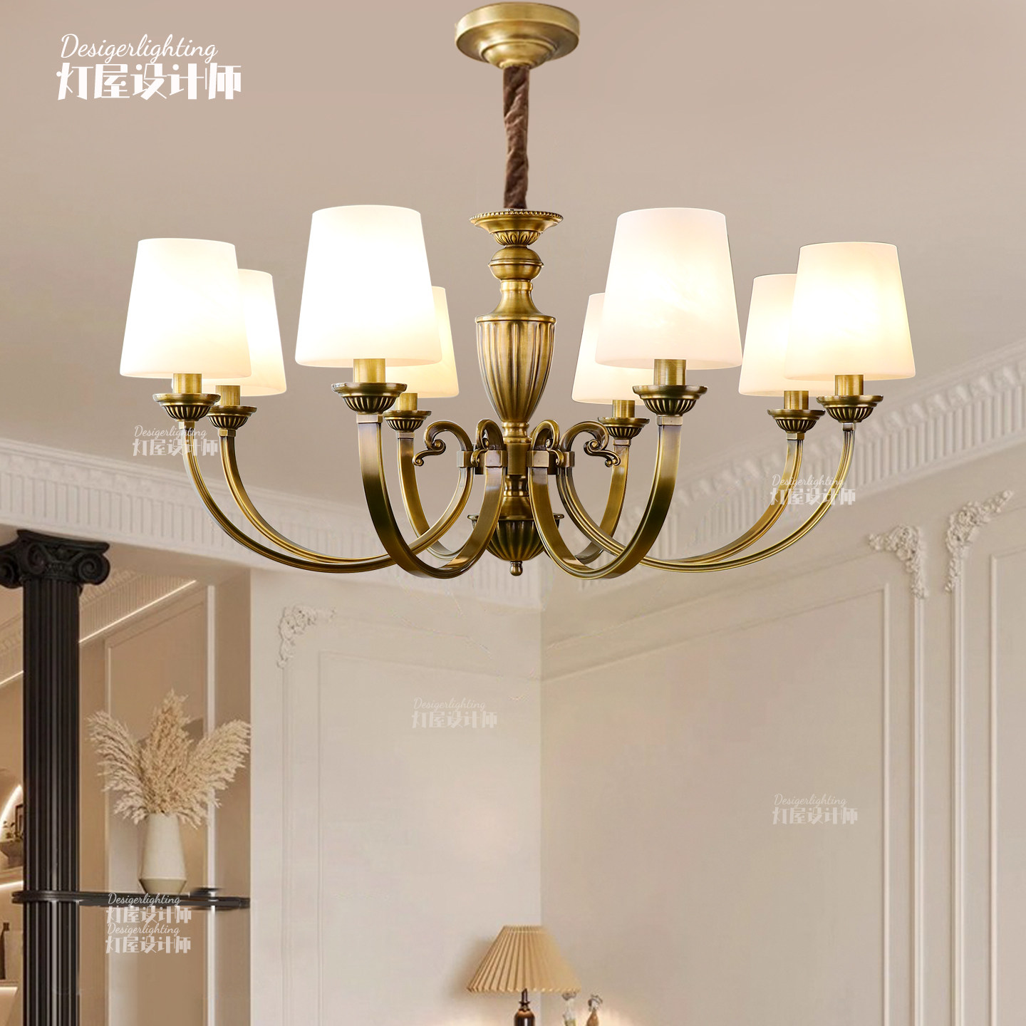 全铜美式复古客厅吊灯