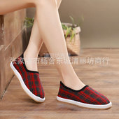 浅口圆头格子套脚中年加绒船鞋 平底二棉鞋 布鞋 2025新款 夹棉单鞋 女