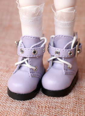 bjd sd娃鞋1/6分UP皮紫色平底短靴 男女娃可穿 小皮鞋短靴 不单拍