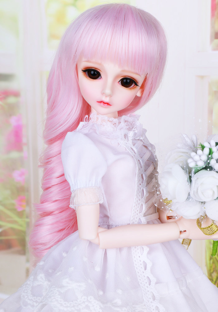 【假发】BJD/SD 娃娃 1/4 女 粉色头发长卷发 送头贴 （不单发）