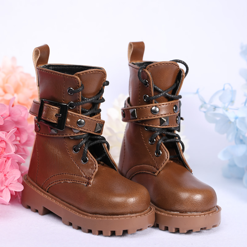 【娃鞋】3分 男鞋  bjd sd 娃娃鞋 靴子 柳钉短靴 亮皮深棕色短靴