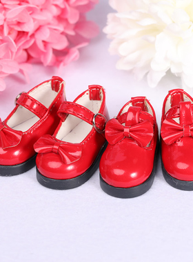 【娃鞋】6分女娃鞋 bjd/sd娃鞋 红色蝴蝶节 白搭 圆头 亮皮厚底鞋