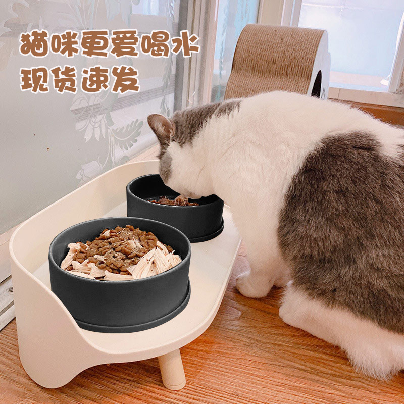 陶瓷月半双碗猫盆食盆狗狗碗猫粮防打翻猫咪黑色水碗猫碗架不带碗 宠物/宠物食品及用品 猫狗碗/慢食碗 原图主图