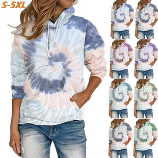 Women's Loose Tie Dye Print Hooded Long Sleeve 宽松印花卫衣