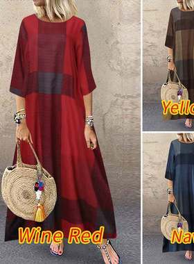 Fashionable crew-neck loose dress woman 时尚圆形宽松连衣长裙