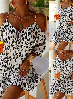 Fashion casual print halter dress woman 时尚印花吊带连衣裙女