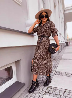 Long-sleeved dress, medium-length printed shirt 长袖印花长裙