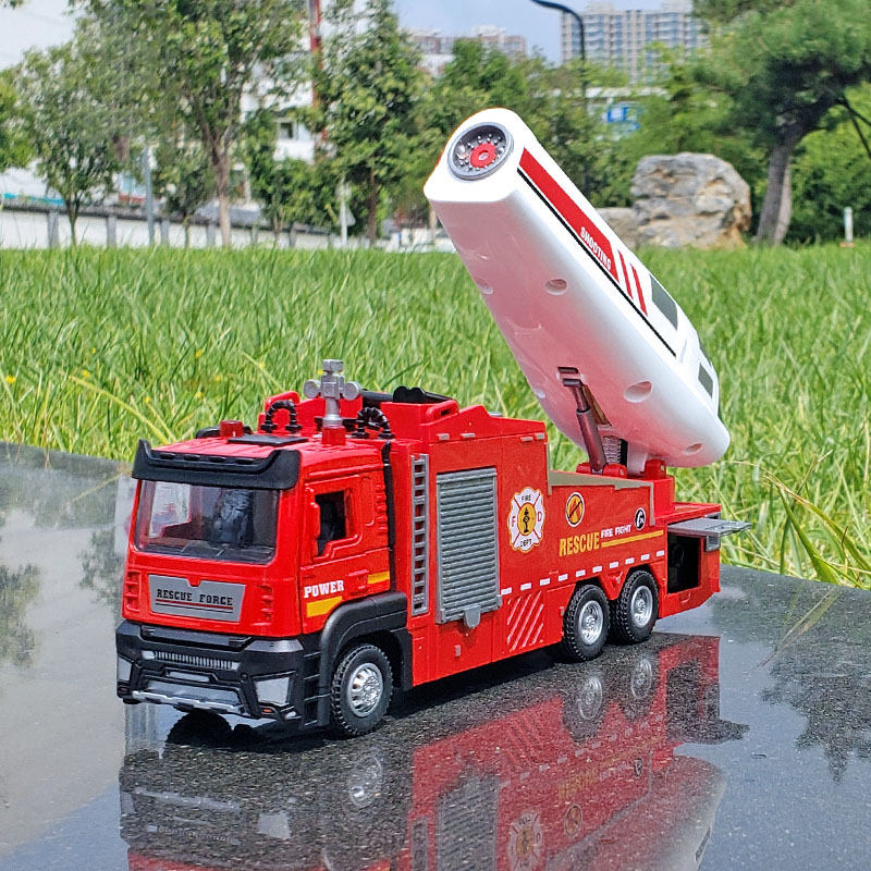 合金消防车电动喷水车抢险救援车汽车模型开门回力声光玩具水罐车