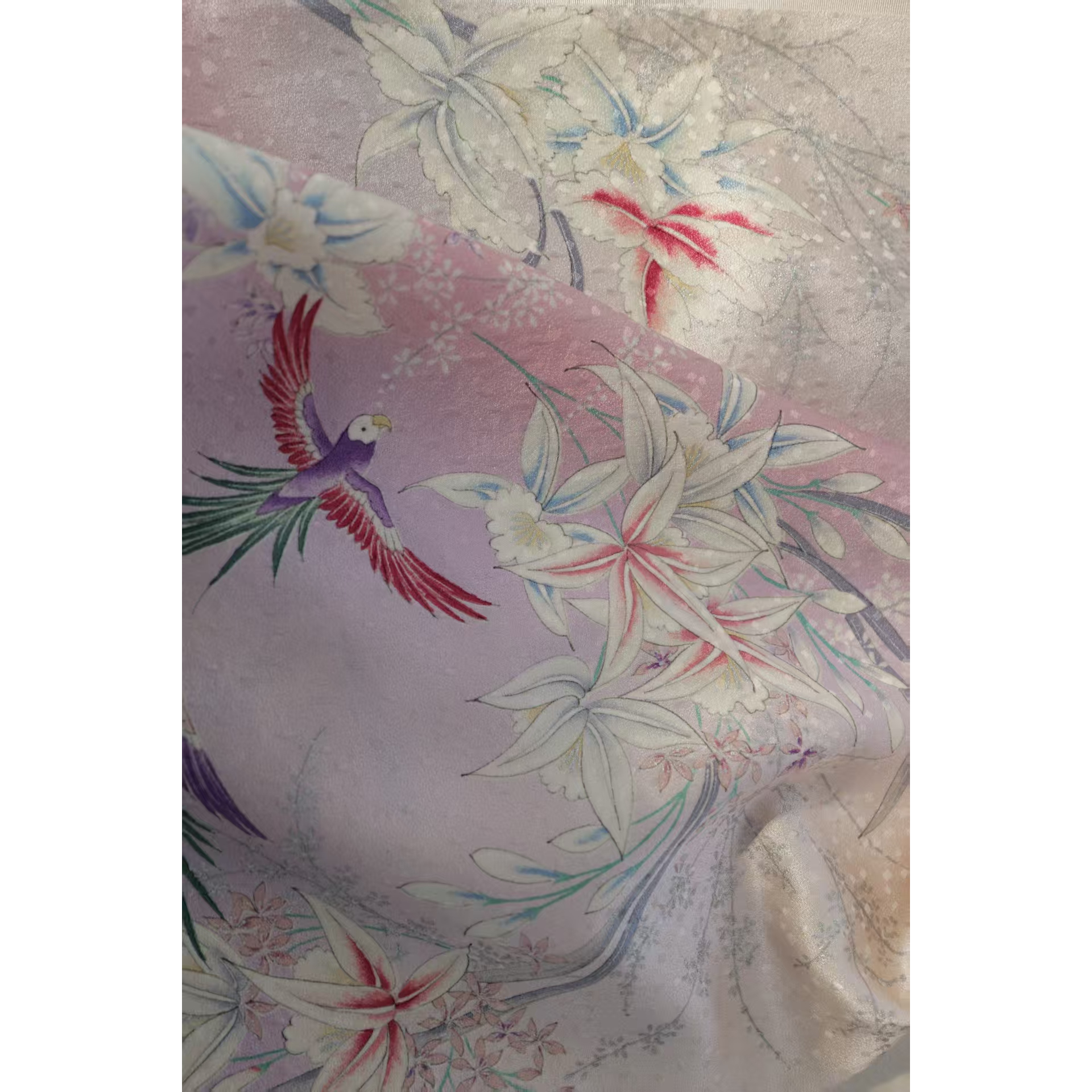 鸢尾凤凰 百合金彩正绢真丝小纹反解娃衣眉子衣缘改旗袍宋制面料