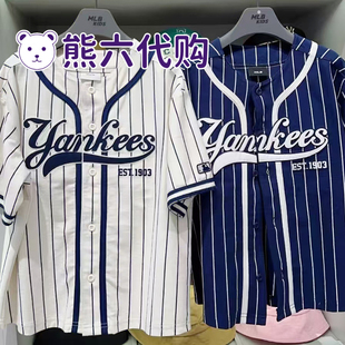 MLB儿童国内代购男女童时尚学院风条纹棒球服短袖上衣7ABSV0143