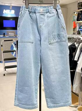 MLB儿童国内代购25新款男女童简约百搭直通宽腿牛仔裤7ADPM0151