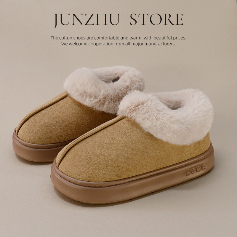 2025新款跨境麂皮绒棉拖鞋居家毛口保暖包跟EVA防滑雪地靴