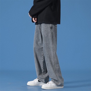 倔强工作室 美式高街牛仔裤男女宽松直筒拖地嘻哈潮牌拖地长裤子