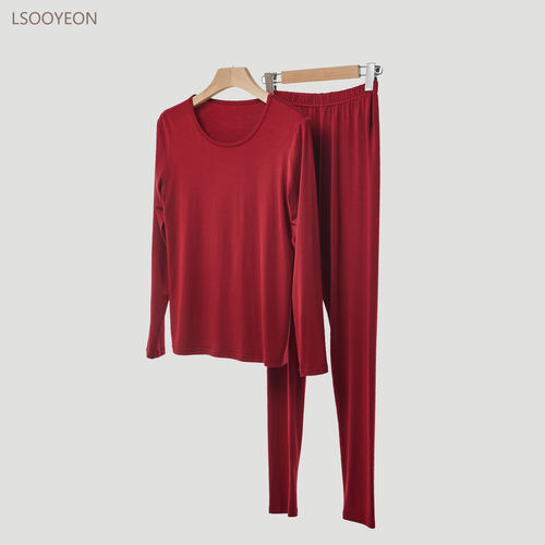 长袖女士套装圆领V领莫代尔