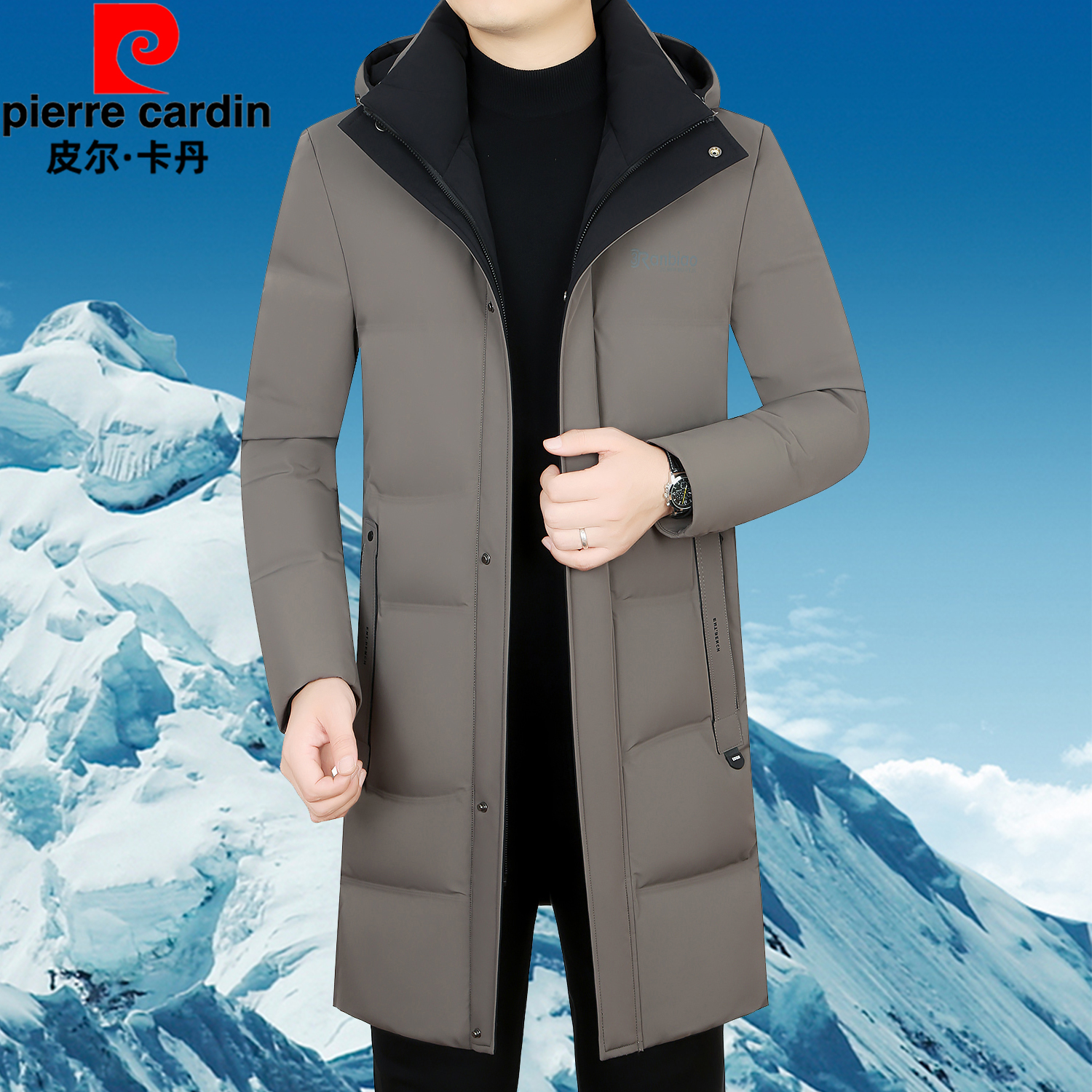 皮尔卡丹鹅绒羽绒服男2023冬季新款加厚防寒服长款时尚休闲外套男