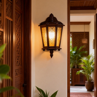 复古实木壁灯户外庭院灯别墅玻璃灯客厅酒店玄关走廊过道装饰灯具