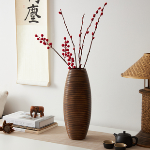 泰国实木花瓶干花瓶复古禅意中式复古宅寂风木质花束插花装饰花器