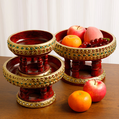 泰国实木果盘供盘高脚果盘贡品盘