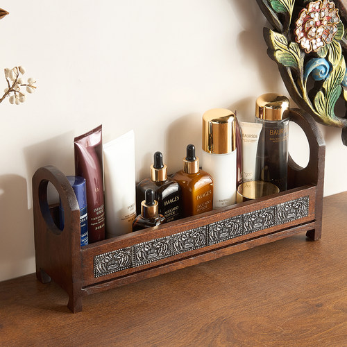 泰式实木复古化妆品收纳盒置物架