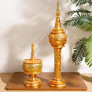 泰国金箔木雕玄关摆件泰式软装工艺品装饰摆件美容院会所装饰摆件