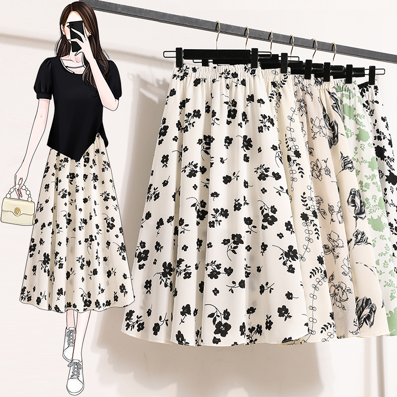 中长裙A字裙甜美A型百搭女半身裙