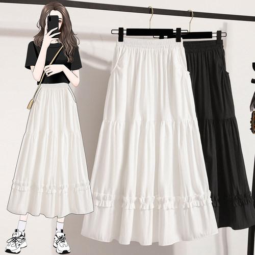 秋季白色口袋半身裙女蓬蓬A字裙