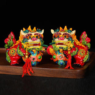 北京故宫文创五彩石狮子中国风泥人泥塑十二生肖摆件家居装饰品
