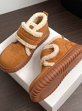 2025秋冬新款雪地靴平底加绒保暖棉鞋法式休闲圆头软底毛毛鞋短靴