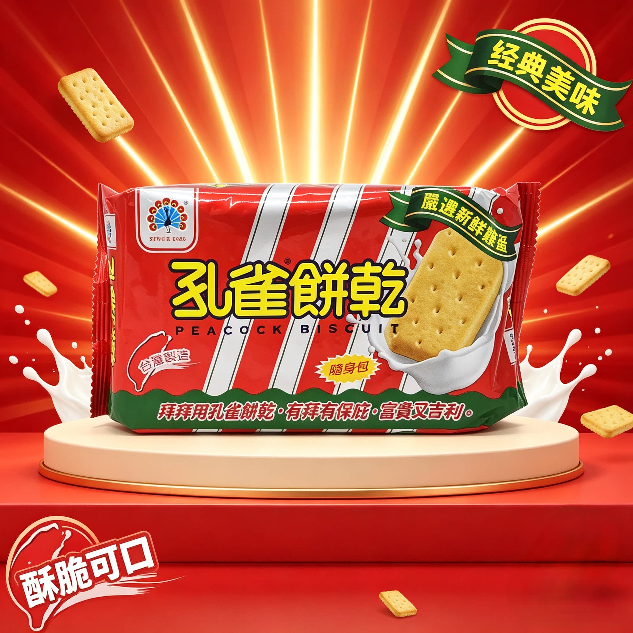 台湾乖乖孔雀饼干75g薄脆酥性饼干童年零食网红